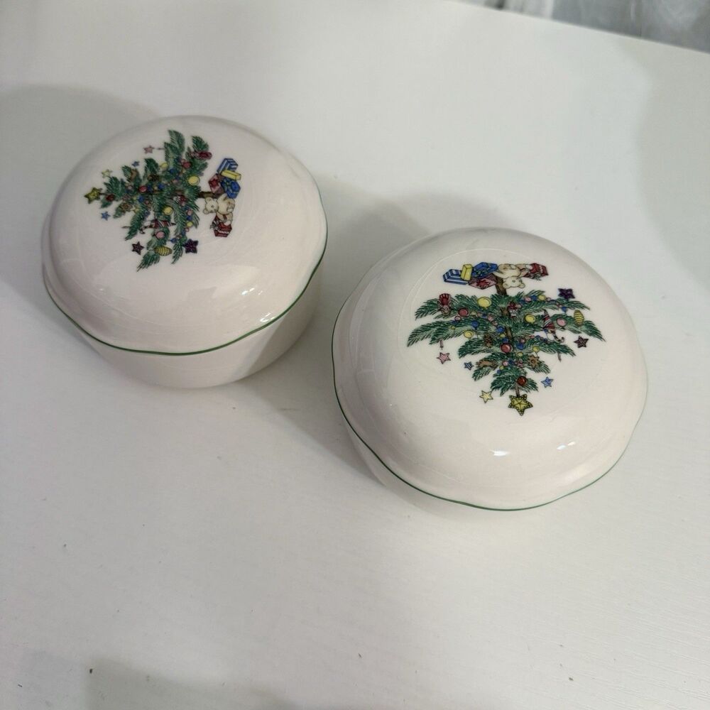 Vintage 2x Nikko Christmastime Covered Bon Bon Dish 4 in Made in Japan Boxed K9